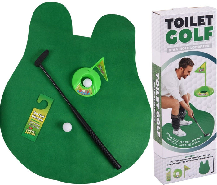 TOILET GOLF - Juego de regalo para golfista, baño, orinal, putter, ¡simplemente siéntate y juega!