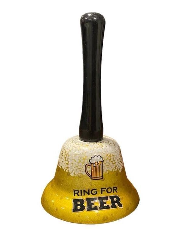 Golden " Ring for BEER " Hand Bell - Gag Joke Bar Pub Office Desk Kitchen Room