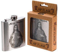 JESUS HOLY WATER Stainless Steel Hip Flask 6oz - Drinking Gag Novelty Joke Gift