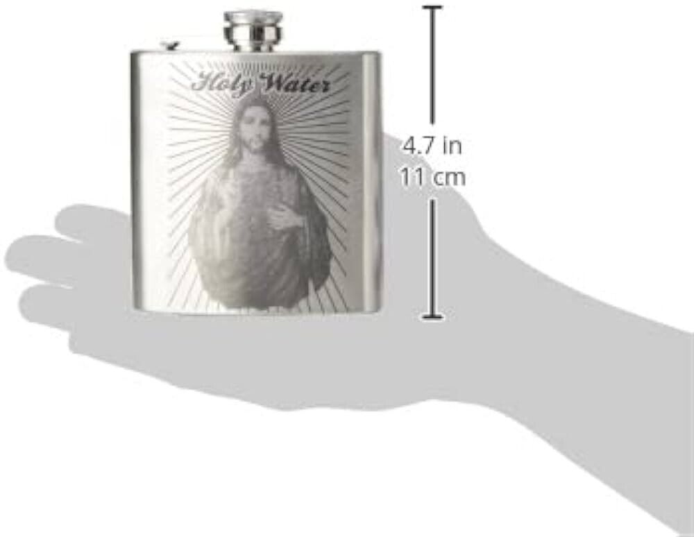 JESUS HOLY WATER Stainless Steel Hip Flask 6oz - Drinking Gag Novelty Joke Gift