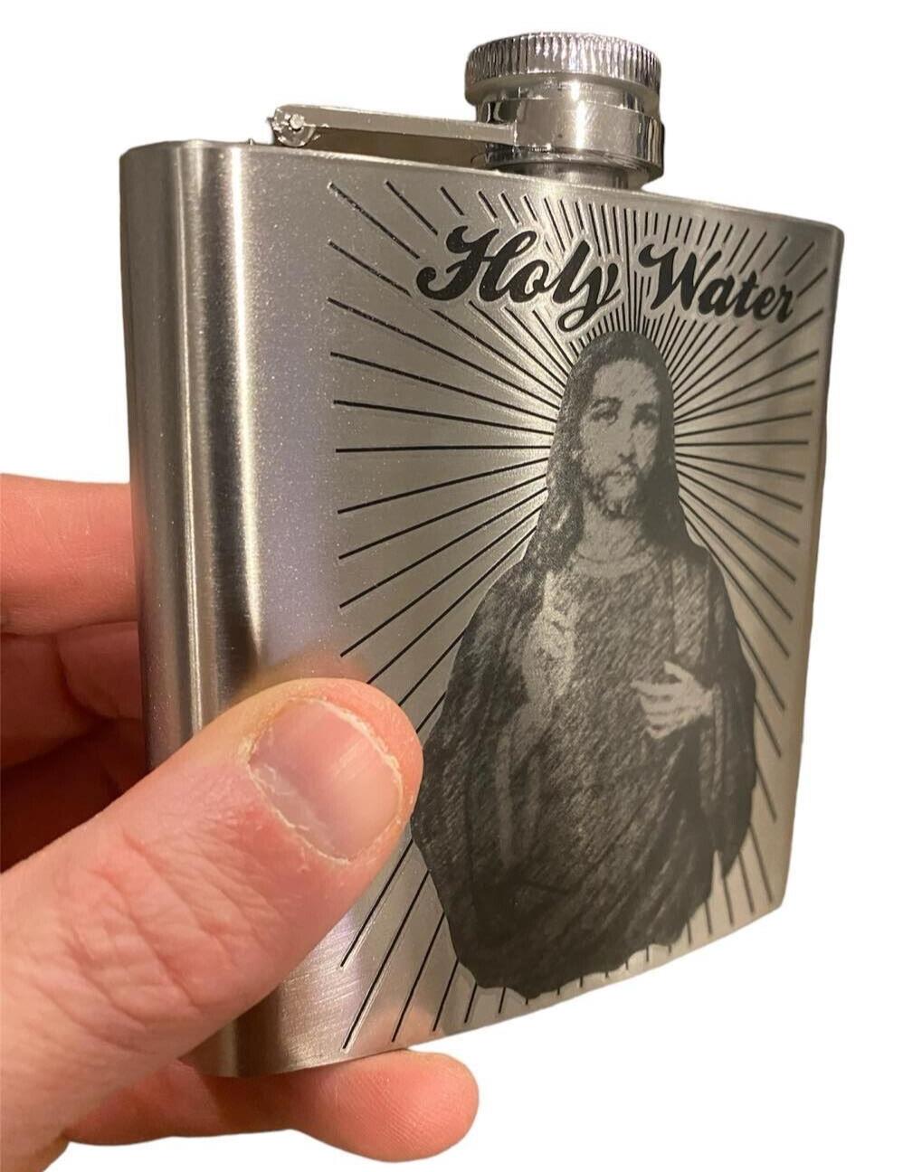 JESUS HOLY WATER Stainless Steel Hip Flask 6oz - Drinking Gag Novelty Joke Gift