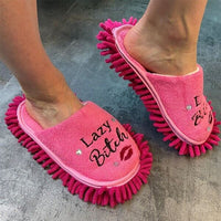 LAZY BITCH 💋 Pink Slippers - Clean Floor without the Chore! Funny Gag Joke Gift