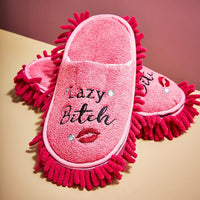 LAZY BITCH 💋 Pink Slippers - Clean Floor without the Chore! Funny Gag Joke Gift