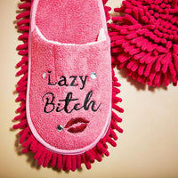 LAZY BITCH 💋 Pink Slippers - Clean Floor without the Chore! Funny Gag Joke Gift
