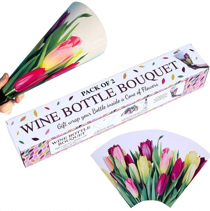 BOUQUET DE BOUTEILLES DE VIN - Pack de 2 - Emballez votre bouteille dans un cône de fleurs