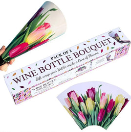 RAMO DE BOTELLA DE VINO - Paquete de 2 - Envuelva su botella para regalo dentro de un cono de flores