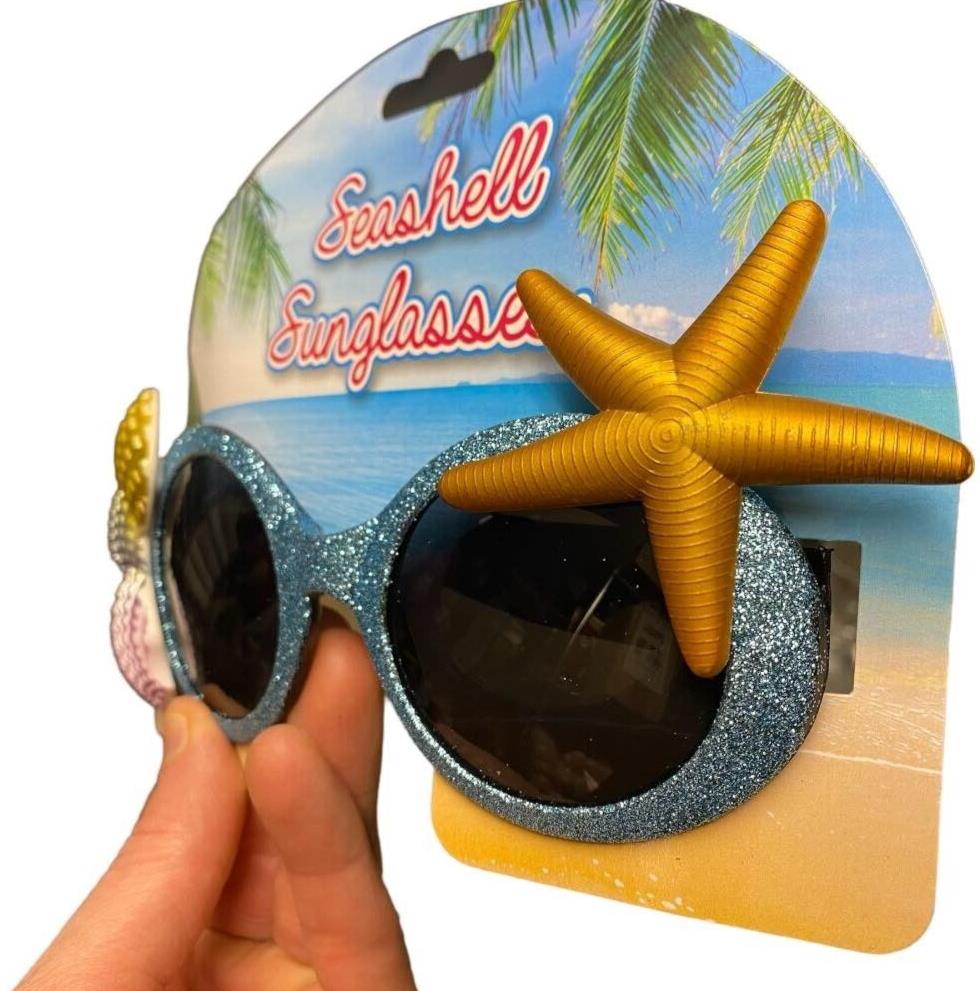 Seashell Sunglasses - Party Mardi Luau Tropical Shades - Sparkling Beach Glasses