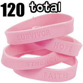 120 bracelets roses de sensibilisation au cancer du sein - lot en gros