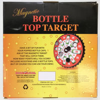 The box packaging for the "Magnetic Bottle Top Target Beer Drinking Bottle Cap Throwing Dartboard Pong Game" features instructions and an image of the target with point values, making it a perfect gag gift or party favor.