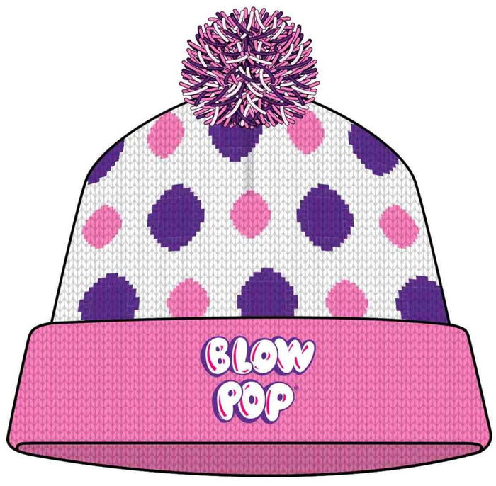 BLOW POP Candy Pom Pom Beanie Hat - Pink Retro Trendy Skater Winter Soft Cap