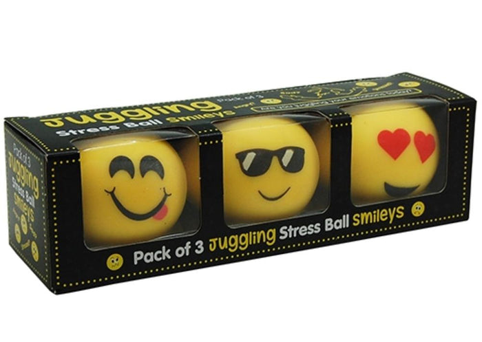 Pack of 3 Stress Juggling Smiley Balls - Emoji Smile Happy Face Squish Ball Toys