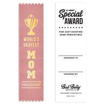 🏆“World's OKAYEST Mom Participant” 😂 Funny Award Trophy Ribbon 🎁 Gag Prize