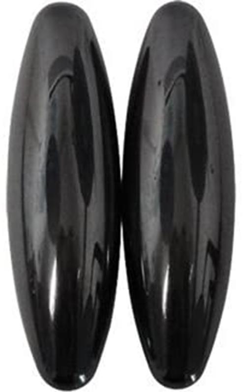 Two smooth, black, oblong stones from the Magnetic Rattlesnake Eggs - 2 Pack are placed side by side against a plain white background.