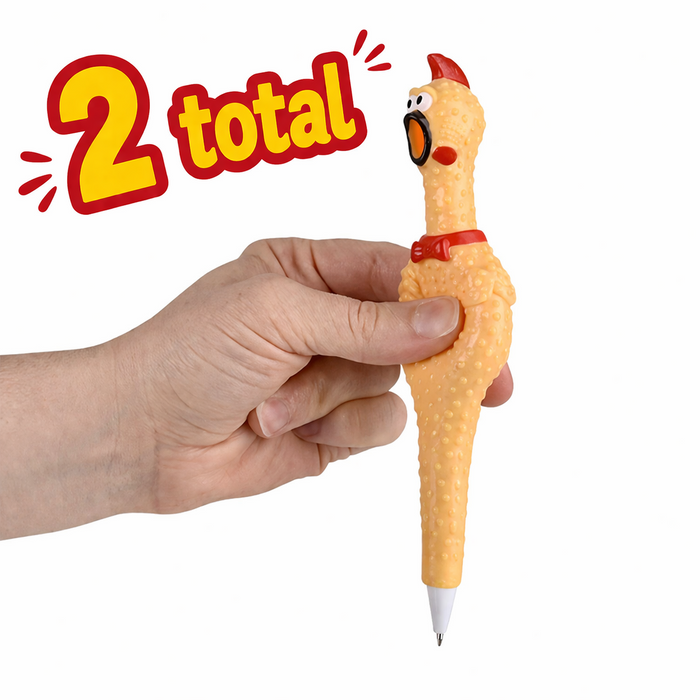 😂🐔 Set of 2 – 7" Rubber Chicken Pens 🖊️ (Yes… This Is Real Life) Funny Gag