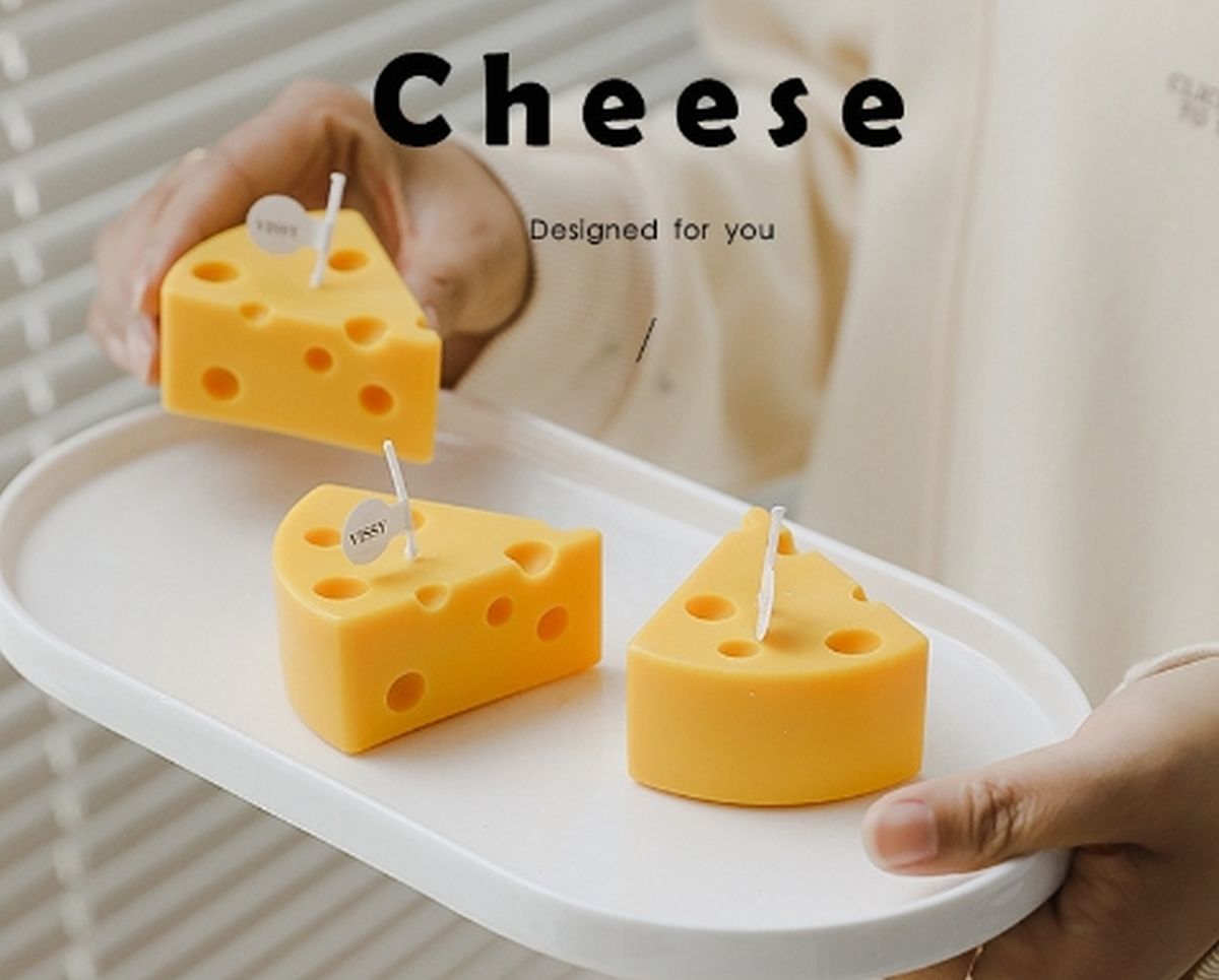 Cheese Shaped Scented Decorative Candle - Cute Fun Home Kitchen Food Decor Gift