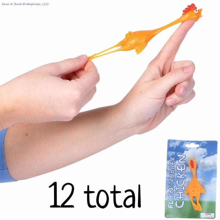 12 Stretching Rubber Chicken Slingshots Yellow Bird Finger Flying Toy Game (1 DZ)