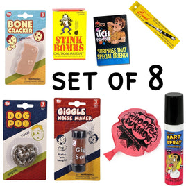 8 Pranks & GaGs - Fart Spray-Itch-Poop-Stink Bombs-Itch Powder-Etc ~ Combo Set
