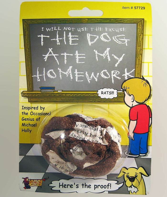 DOG ATE MY HOMEWORK POO Paper Crap Fake Joke Prank POOP Turd Teacher Gag Gift