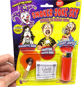 Smoker Joke Prank GaG Joke Set - Cigarette Burn-Snapping Matches-Squirt Lighter