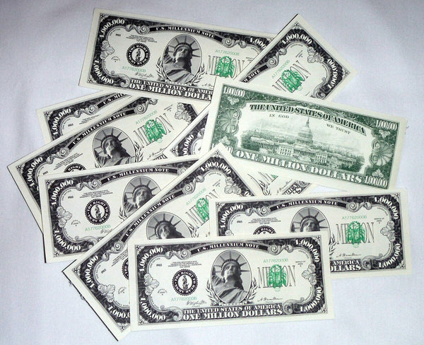 1000 Classic Million Dollar Bills - Novelty Fake Play Joke Money Prop Bills