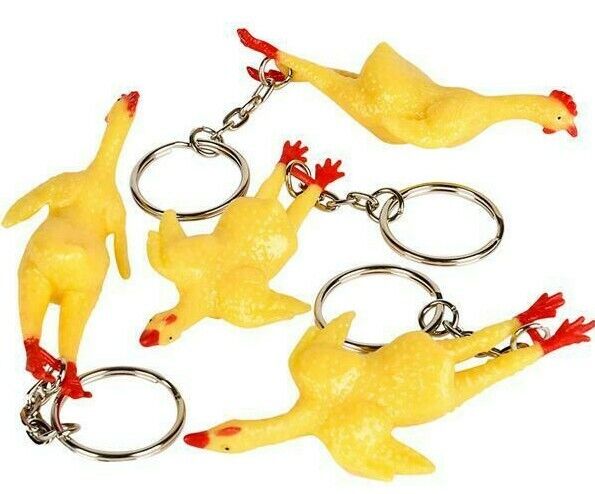 144 TOTAL 3" Rubber Stretch Rubber Chicken Key Chain - Gag Gift Joke (12 dozen)