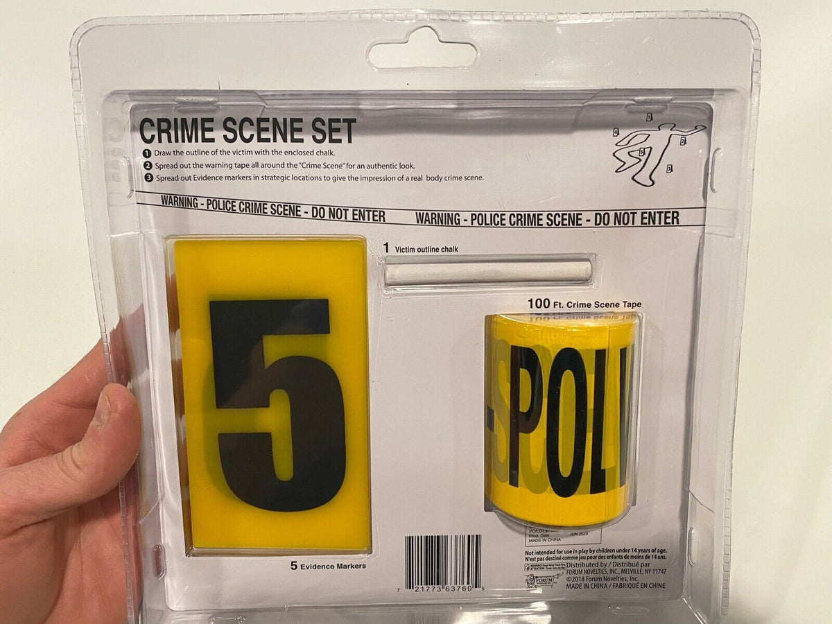 Police Crime Scene Set: 100 Feet Tape + 1 Chalk + 5 Evidence Markers - Prop Kit