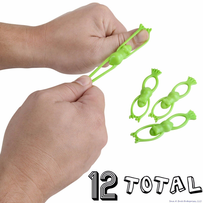 12 SLINGSHOT DE RANA VOLADORA ELÁSTICA 3.5" - Juguete expendedor de favores de relleno de fiesta (1 dz)