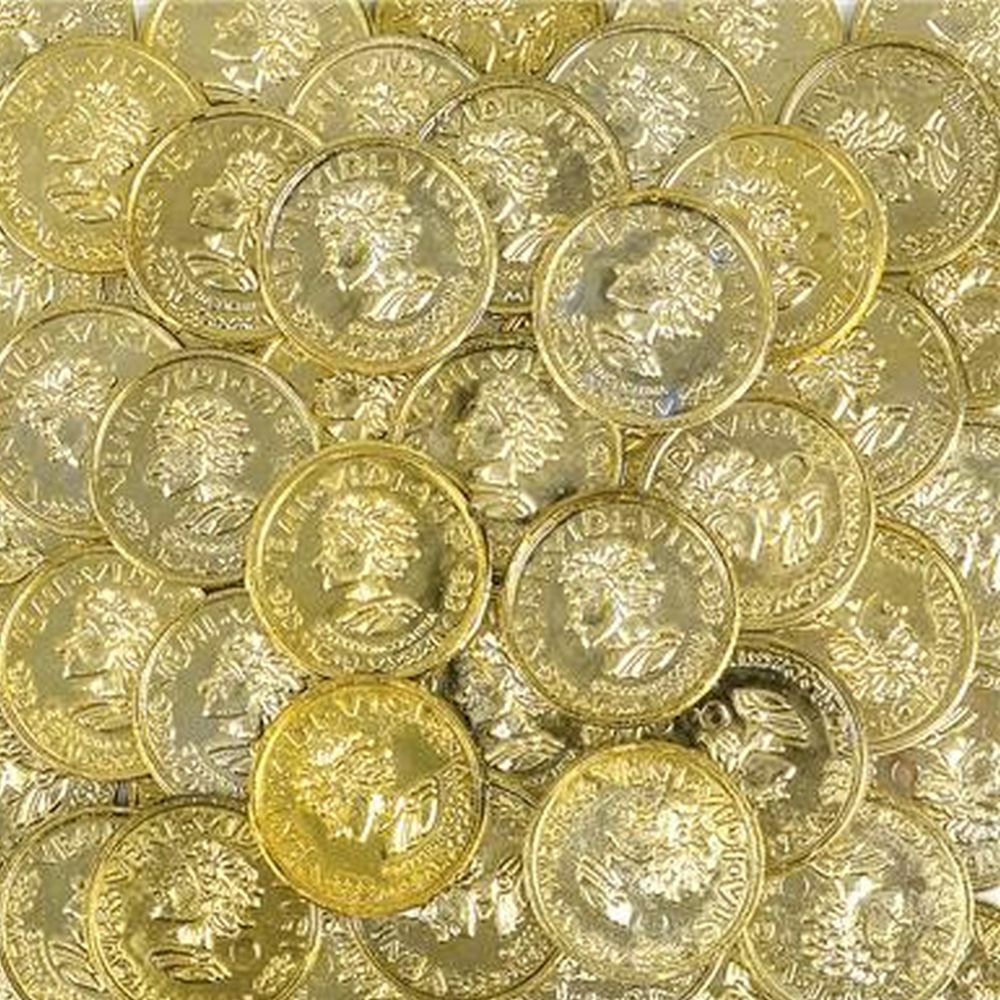 144 Plastic Gold Coin Pirate Treasure Chest + 144 Gems Jewelery Diamonds Jewels