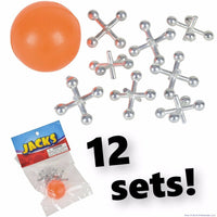 12 Sets of Metal Steel Jacks with Red Rubber Ball - Classic Fun Kid Toy Games (1 dz)