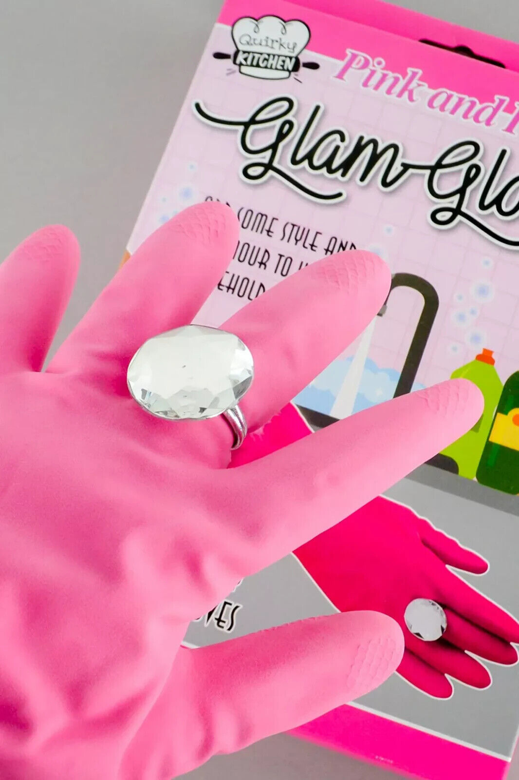 Gants Glam de Luxe Diamant Rose &amp; Nacré - Lavage Ménager Nettoyage Cuisine