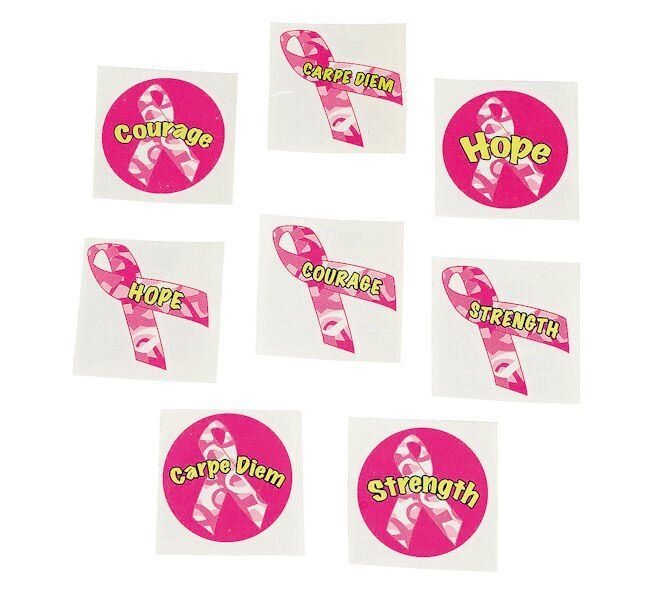 36  Pink Breast Cancer Awareness Ribbon Temporary Tattoo Camo Camouflage (3 dz)