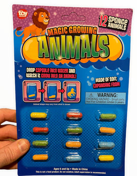 12pk MAGIC GROWING ANIMAL CAPSULES - Just Add Water - Expanding Sponge Foam Toys
