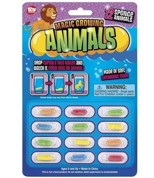 12pk MAGIC GROWING ANIMAL CAPSULES - Just Add Water - Expanding Sponge Foam Toys