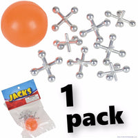 1 Set of Metal Steel Jacks with Red Rubber Ball - Classic Fun Kid Toy Games