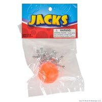 1 Set of Metal Steel Jacks with Red Rubber Ball - Classic Fun Kid Toy Games