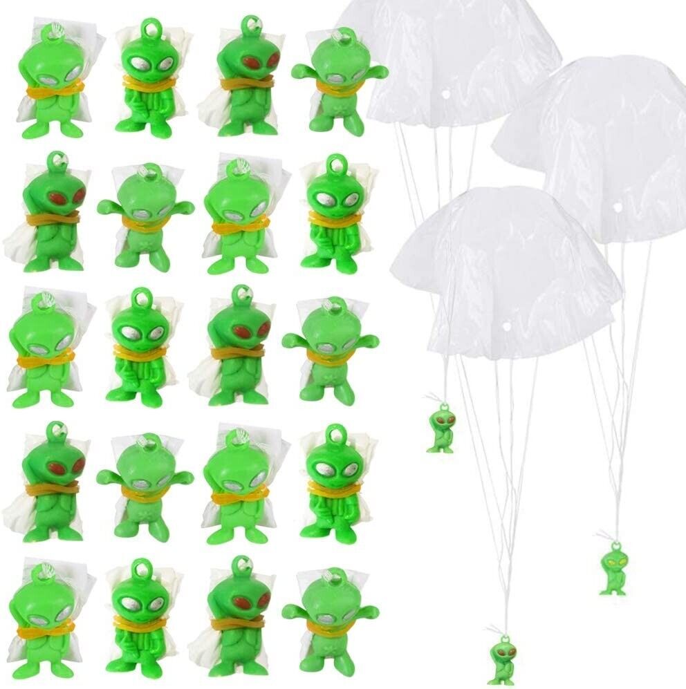 144 Mini Galactic Green Alien Paratrooper UFO Child Kid Parachute Party Toys - 1 gross