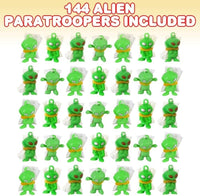 144 Mini Galactic Green Alien Paratrooper UFO Child Kid Parachute Party Toys - 1 gross