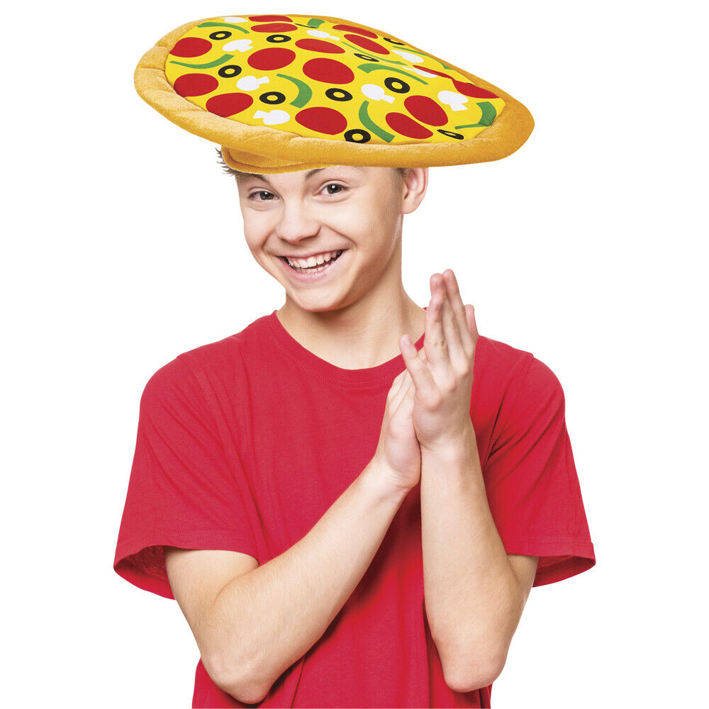 SOMBRERO DE PIZZA DE 15" - Gorro de pastel de pepperoni con queso Accesorio de comida Disfraz de fiesta divertido de Halloween