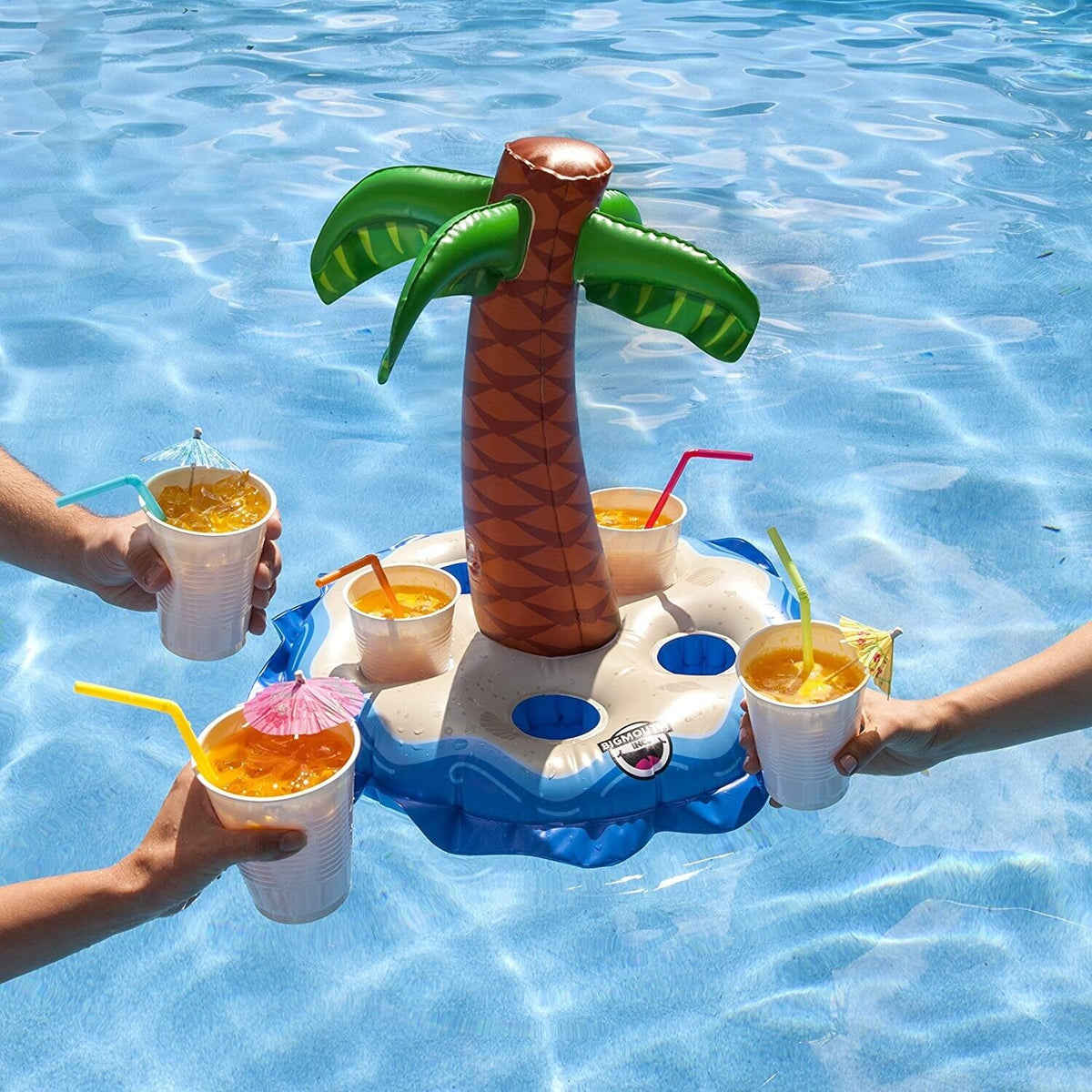 JUMBO Drink Beer - Portavasos para 5 fiestas, flotador inflable para piscina con palmera