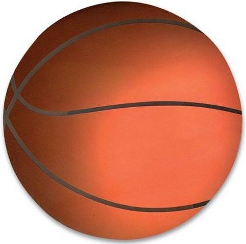 A close-up image of an orange basketball with black lines showcases a striking 3D effect, perfect for those seeking unique sports gifts like the 12 BASKETBALL Car Magnet NBA Magnetic Fridge, available in a large 5.5-inch size (1 dozen).