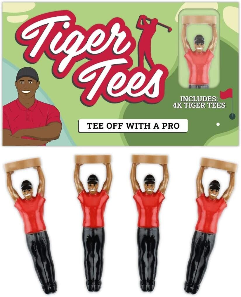 Tiger Golf Tees 4-Pack - Tee off Like a Pro Tiger Woods - Funny Novelty Gift Set