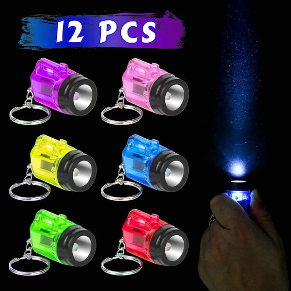 12 Mini Flashlight Keychains Assorted Neon Colors Party Favor Toys (1 dozen)