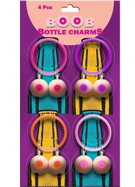 4pk Boobs Bottle Charms - Boobies for Beer Bottle - Gag Joke - Jingle for Boobs