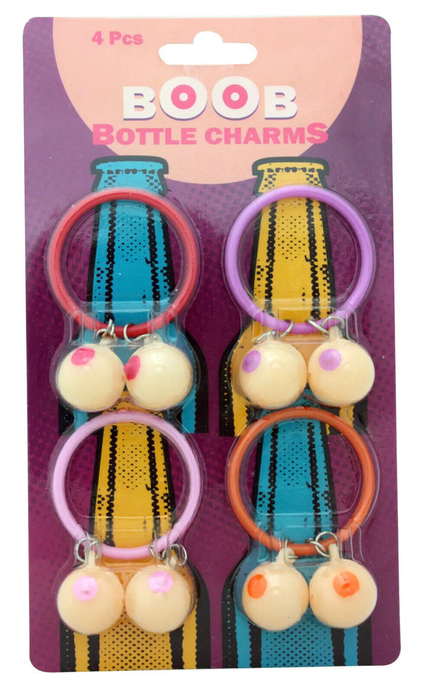 4pk Boobs Bottle Charms - Boobies for Beer Bottle - Gag Joke - Jingle for Boobs