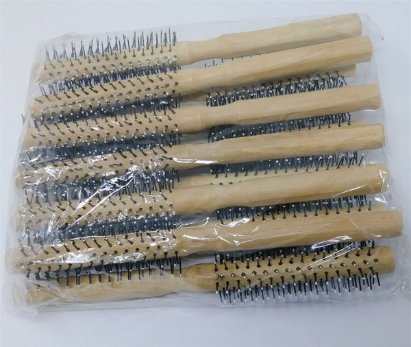 12 hair brush Round Natural Wood Nylon Bristle 8 1/4" styling/Curling Brush