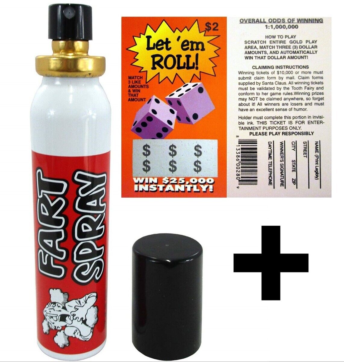 Fake Lotto Ticket + Liquid Fart Spray Can Stink Bomb Ass Stinky Gag Prank ~COMBO