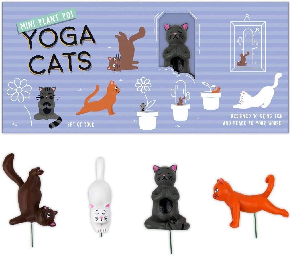 Mini Pot de Plantes Statues de Chat de Yoga - Mignon Jardinière Décoration Nouveauté Cadeau