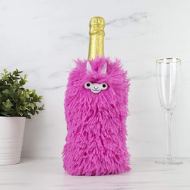 Couverture de bouteille de vin de lama rose - cadeau de support décoratif doux et moelleux mignon