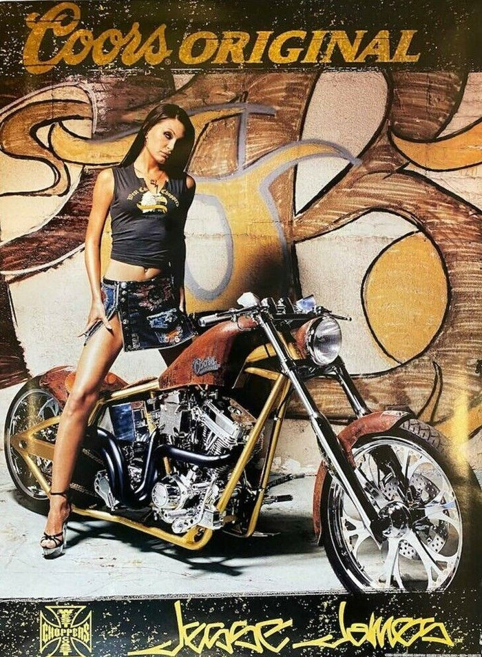 Coors Poster HOT SEXY GIRL Jesse James Chopper Motorcycle 25 x 18 Vintage 2004