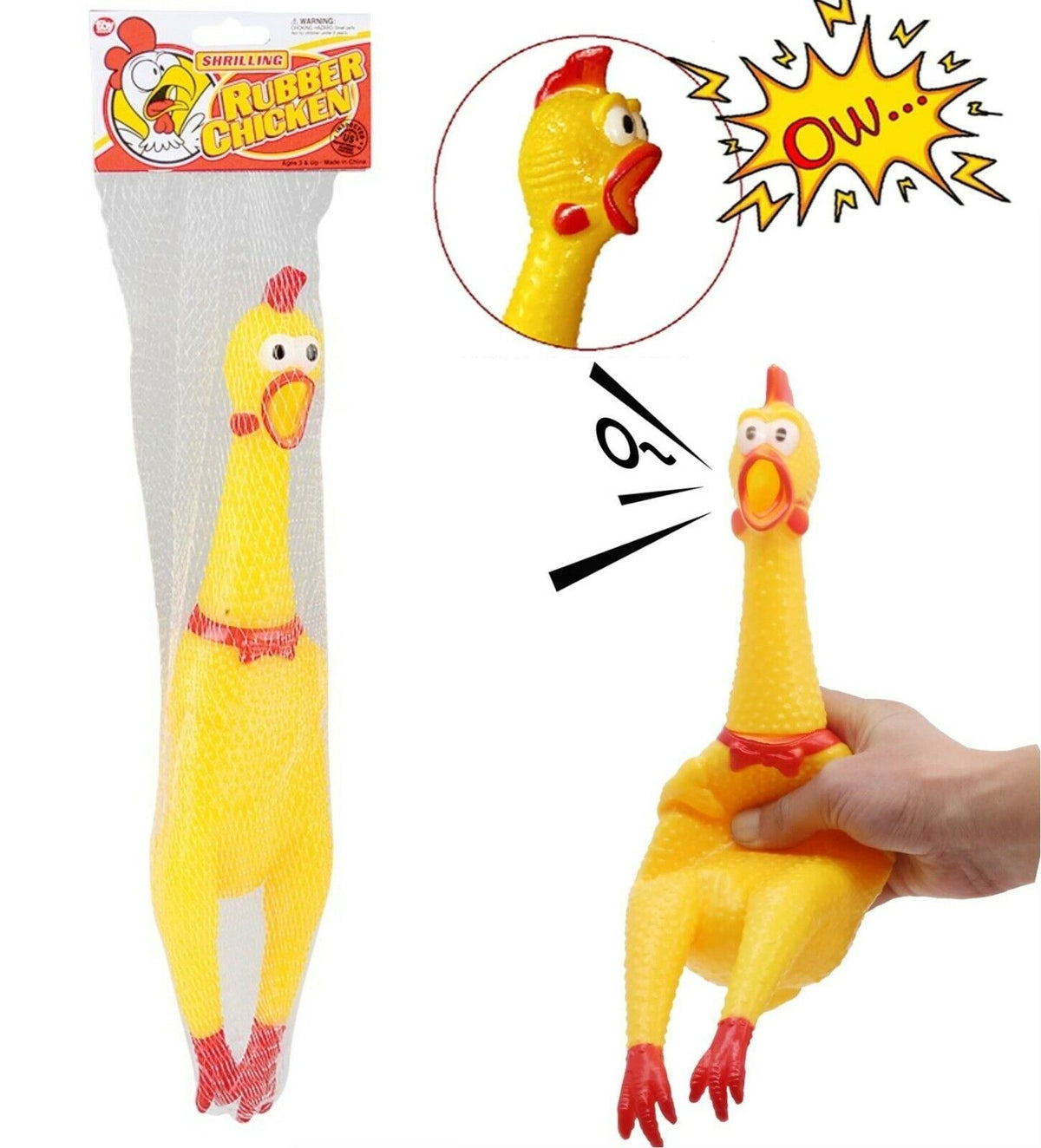 12" SCREECHING RUBBER CHICKEN - SQUEAK Sound Squeeze Screaming Dog Child Toy